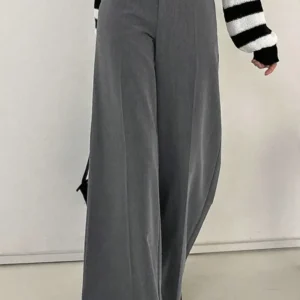 Grey Wide Leg High Rise Trousers