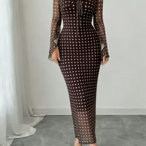 Dark Brown Polka Dot Mermaid Midi Dress