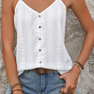 White Schiffli V-Neck Cami Top