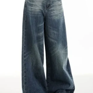 Blue Mid Rise Wide Leg Jeans