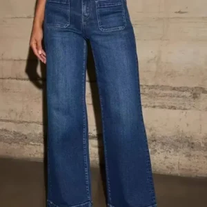 Dark Blue Wide Leg High Rise Jeans