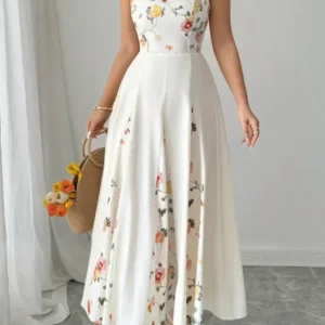 White Floral Square Neck Maxi Dress